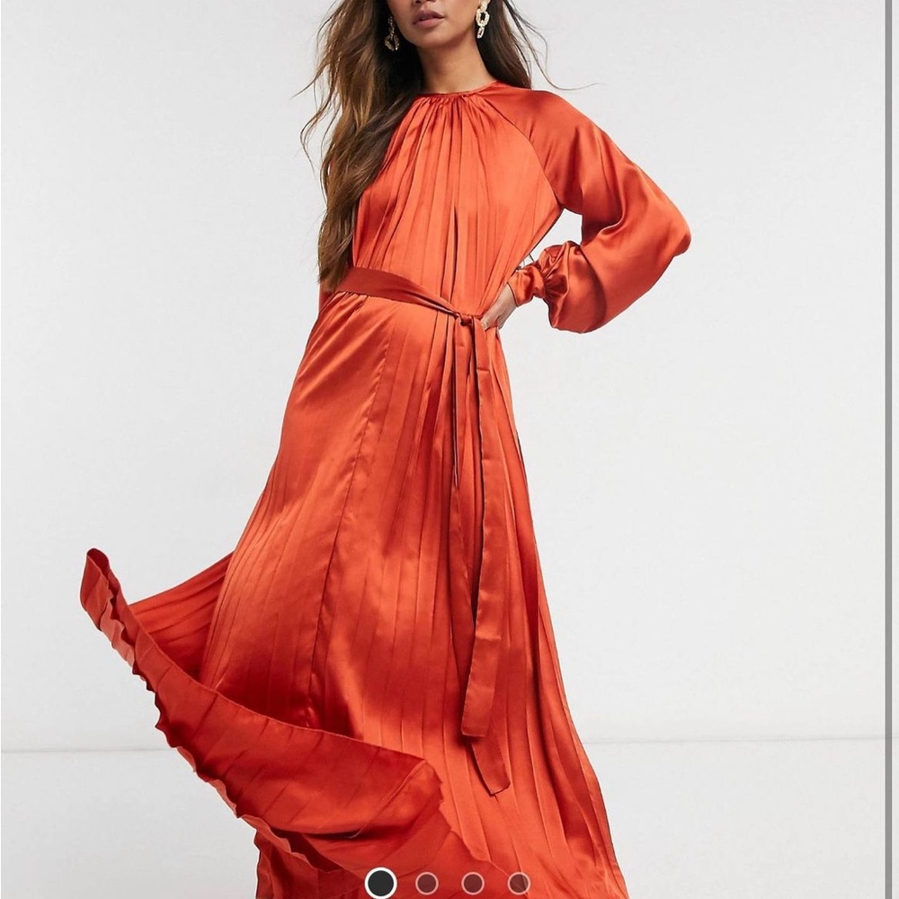 ASOS DESIGN Satin Pleated Trapeze Maxi Dress with Belt